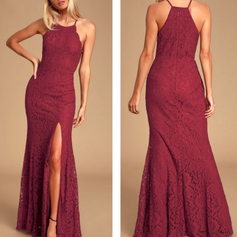 Lulu's Red Sheath Maxi Dress with Halter Neckline
